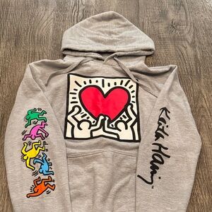 Keith Haring Kids Hoodie - Gray with Multicolor Design